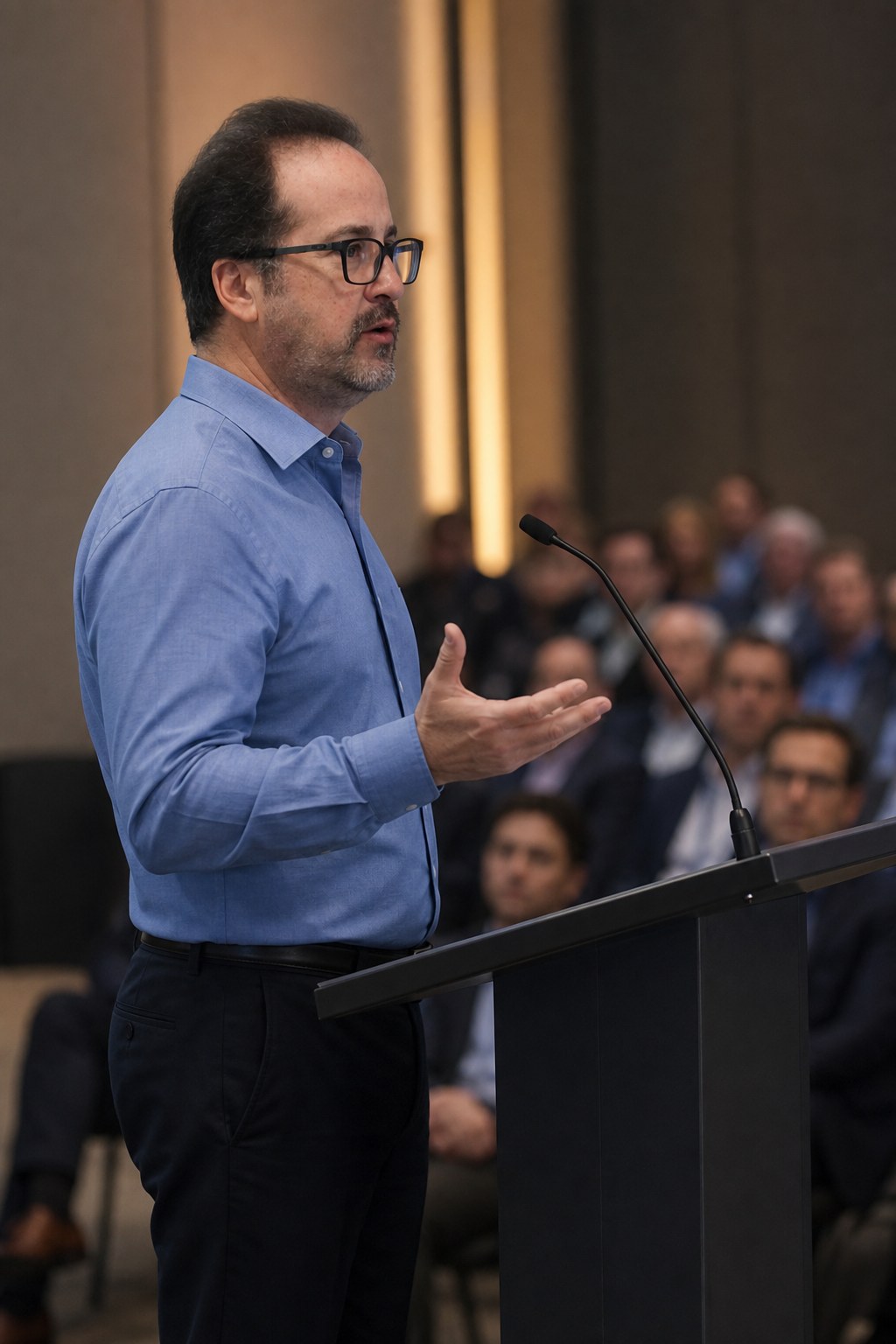Harold Mann speaking at a conference