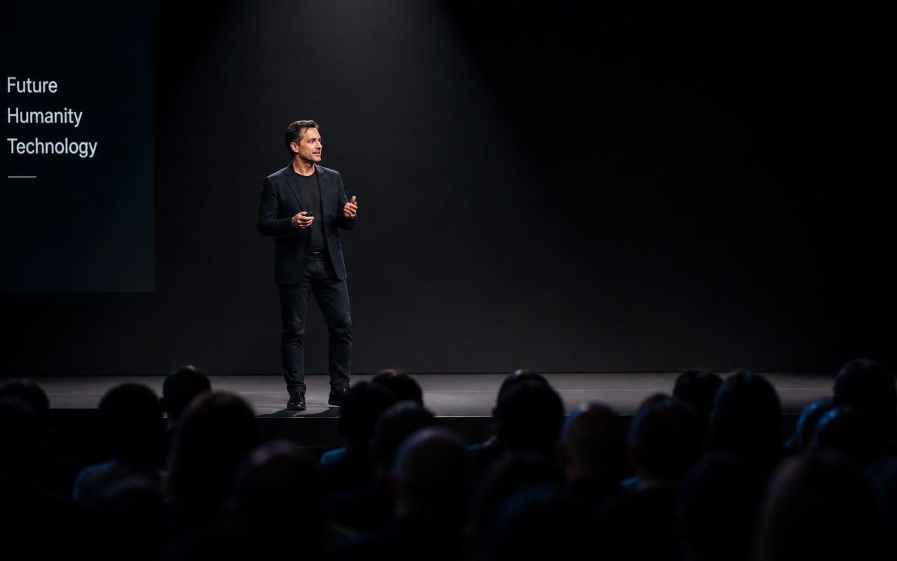 Harold Mann speaking on stage